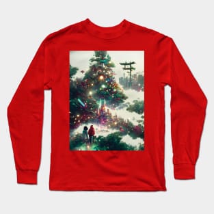 Magical Green Christmas Trees in the Woods Japanese Christmas Season Warm Wishes Long Sleeve T-Shirt